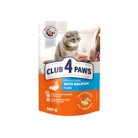 CLUB 4 PAWS Premium Adult Cat Wet Food with salmon in jelly Pouch 100 g