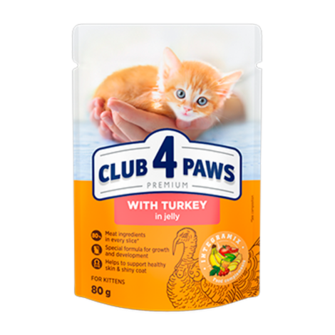 CLUB 4 PAWS Premium Kittens Wet Food With Turkey in Jelly Pouch 80 g