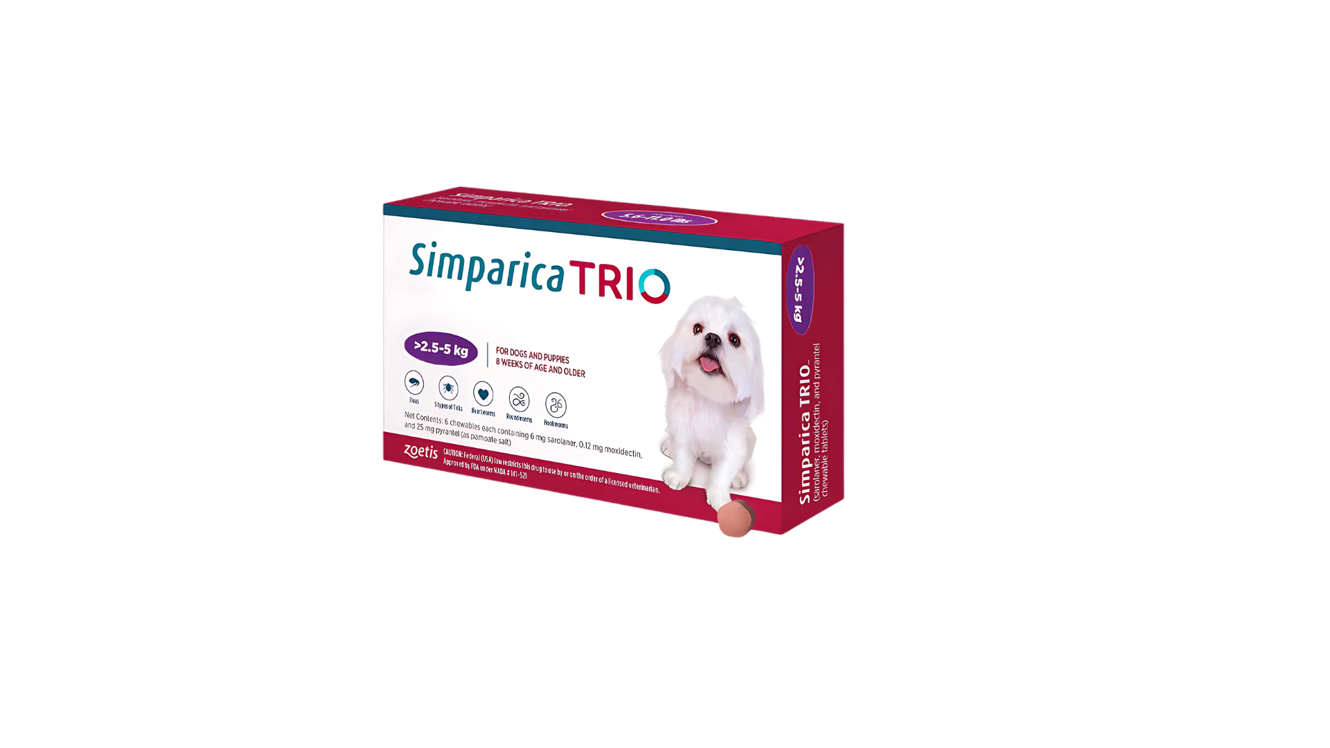 Simparica Zoetis Trio Flea And Tick Chewable Tablets for Dogs (2.6-5 kg) 1 Tablet