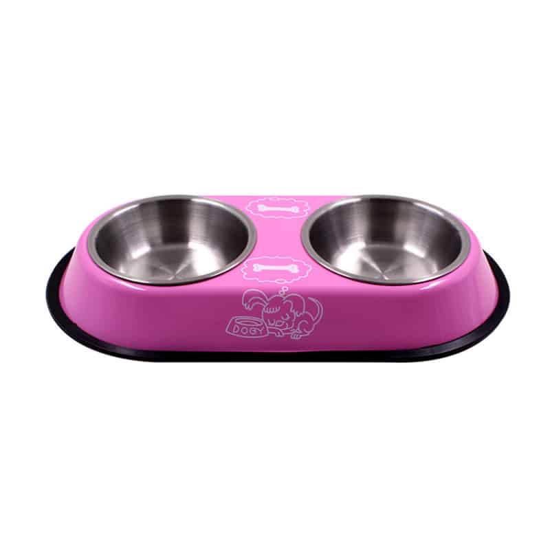 Double food and water bowl for cats and dogs made of stainless steel