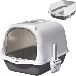 Cat Litter Trays, Cat Litter Tray with Scoop and Anti-Splash Enclosure, Semi-Closed Cat Toilet,