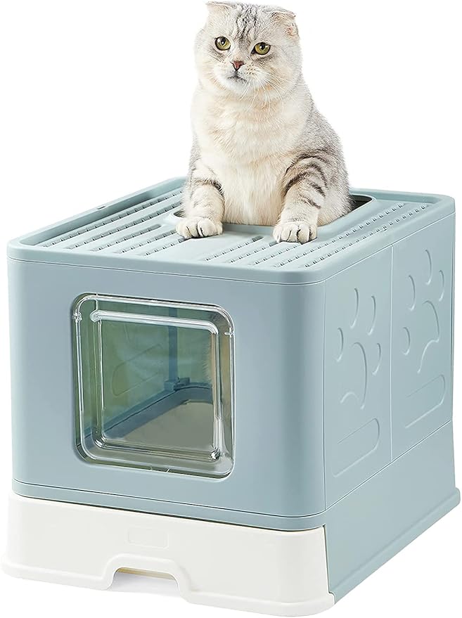 Cat Litter Box with Lid, Large Cat Litter Boxes, Top Entry Cat Litter Box,Anti-Splashing Litter Pan Easy to Clean